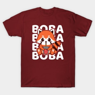 Cute Kawaii Red Panda Drinking Boba T-Shirt